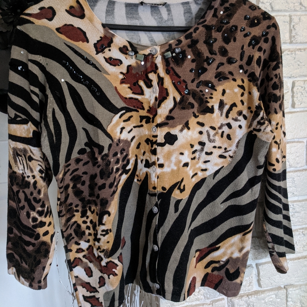 Astrid animal print cardigan with beading. Sm